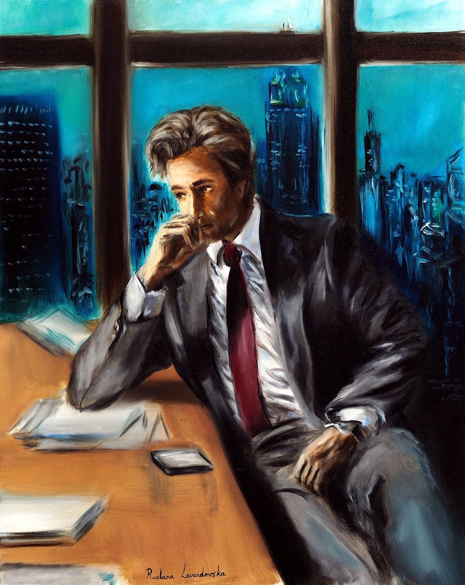 Impressionistic Portrait Oil Painting By Ruslana Levandovska, 24 X 30", Late Night Iii, Original Artwork