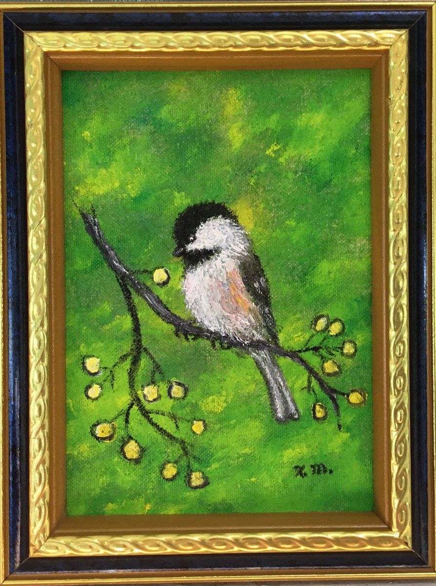 Chickadee # 48 - 7X5 oil on canvas by Kathleen McDermott