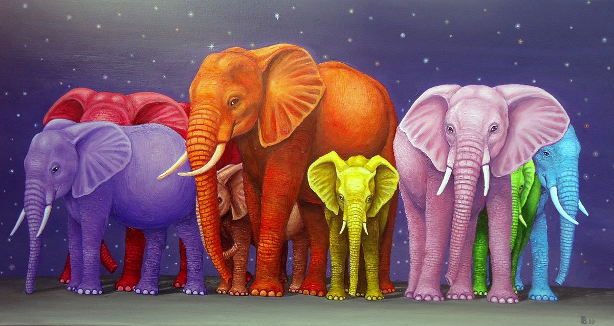 Surrealistic Animal Oil Painting By Grigor Velev, 28 X 15, Devotion Ii, Original Artwork