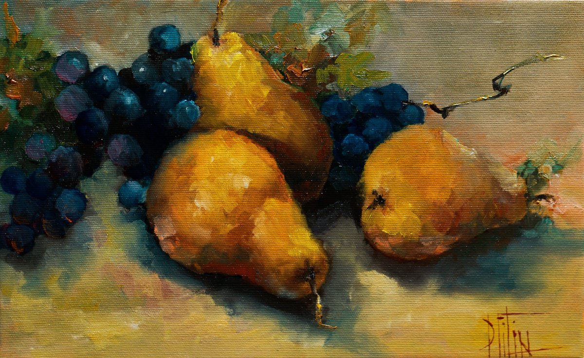 Impressionistic Still Life Oil Painting By Pavel Filin, 16 X 10", Pears, Original Artwork