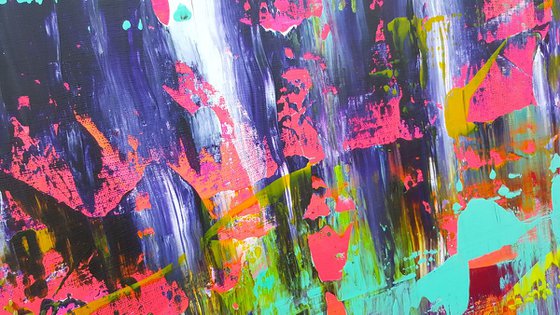 Dancing in the rain - large colorful palette knife painting