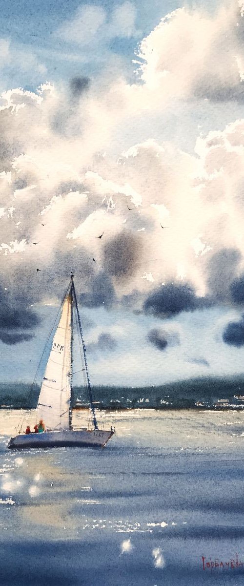 Sailboat and clouds by Eugenia Gorbacheva