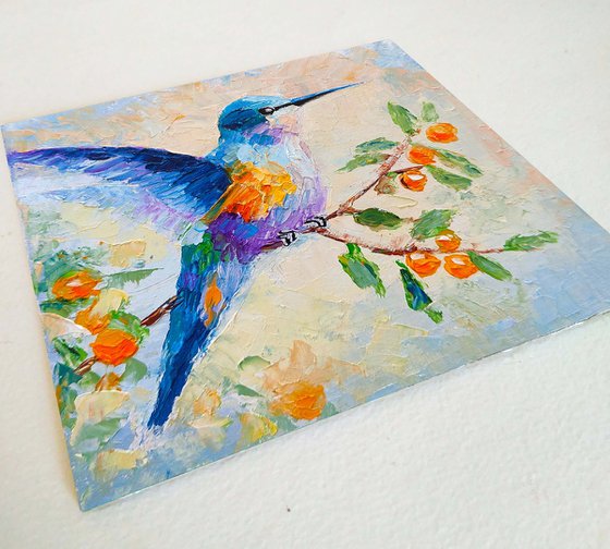 Hummingbird on branch painting