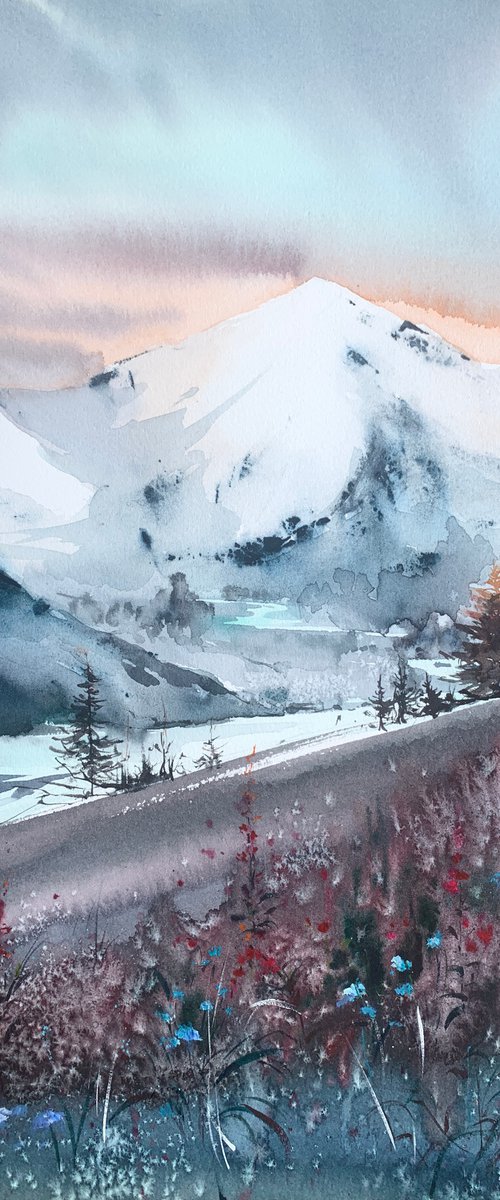 Mountains at sunset by Eugenia Gorbacheva
