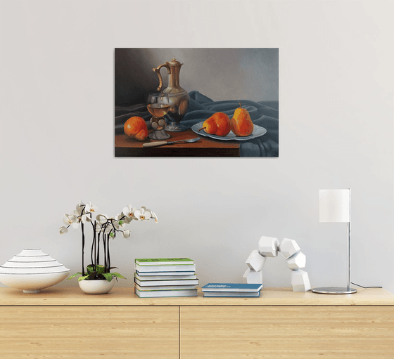 Still life with pears (40x60cm, oil painting, ready to hang)