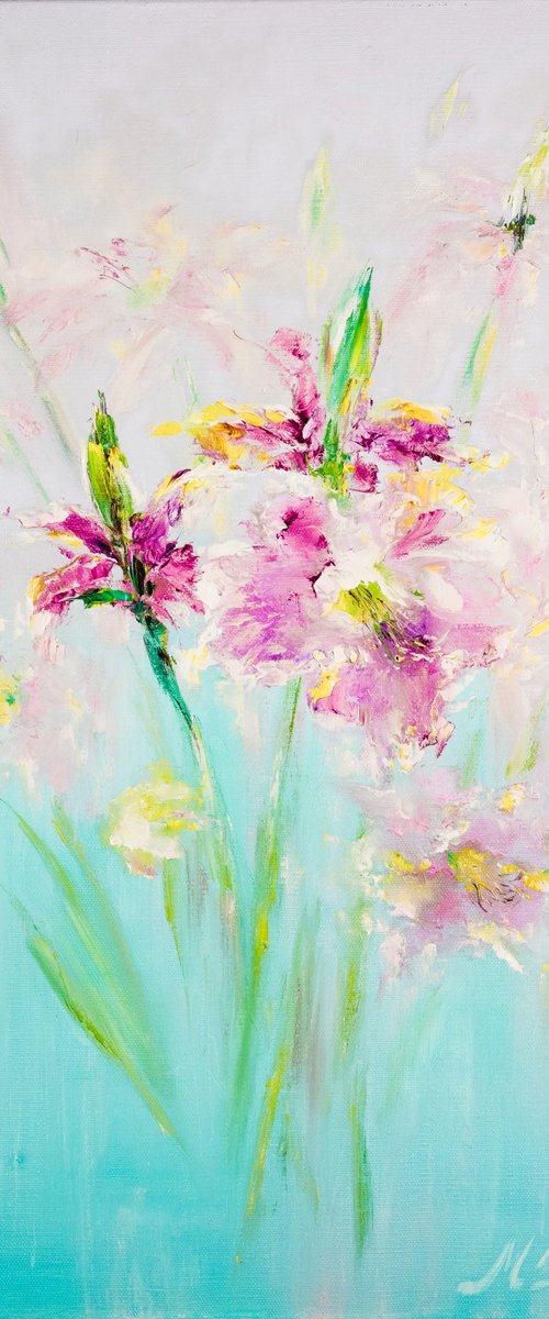 MIST LILIES - Delicate flowers. Light pink. Modest bouquet. Haze. Fog. Gradient. Transparent. by Marina Skromova