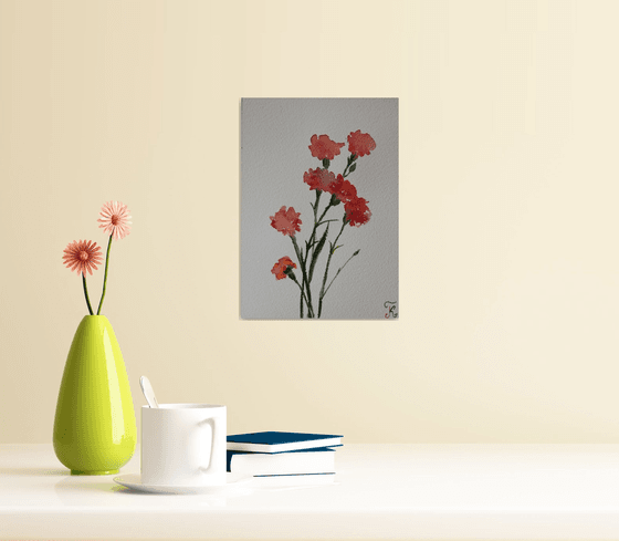 Flowers red Dianthus Watercolor painting