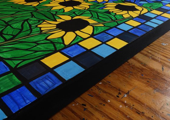 Sunflowers on wood