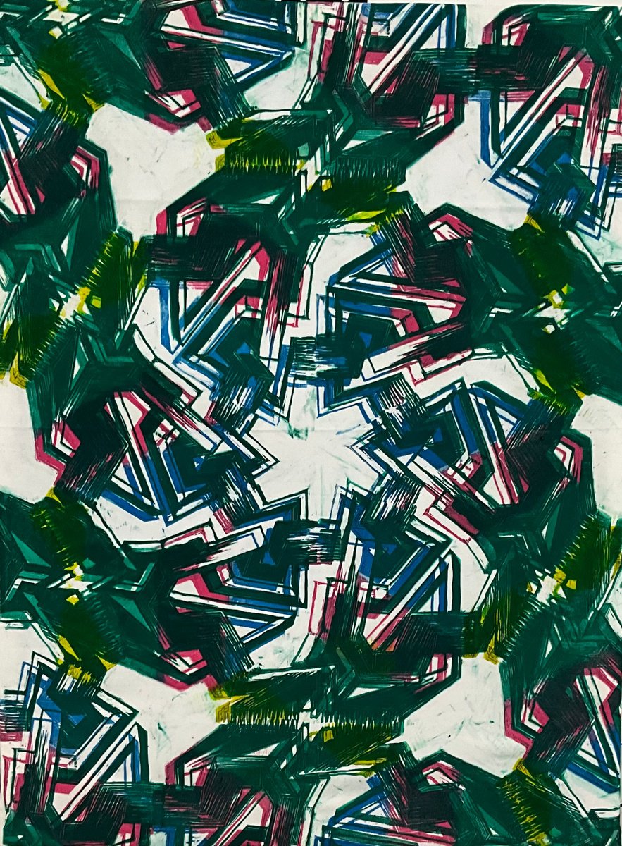 Geometric Linocut , Ducts And Illusions #7 By Michael E. Voss, 18 X 24, Artwork For Sale On Artfinder