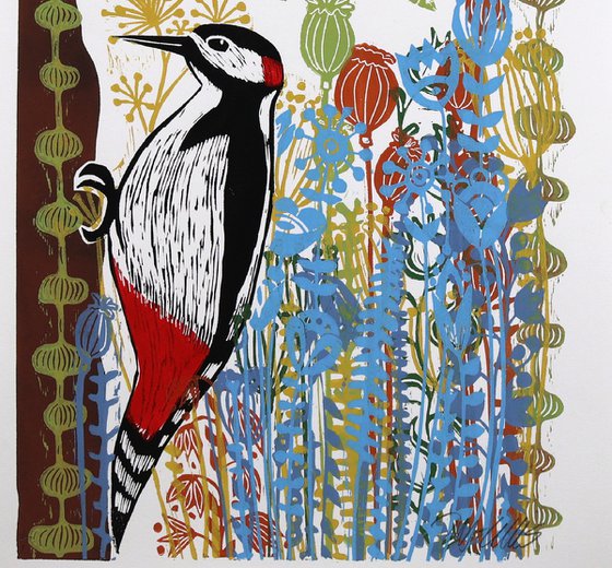 Woodpecker and Flowers
