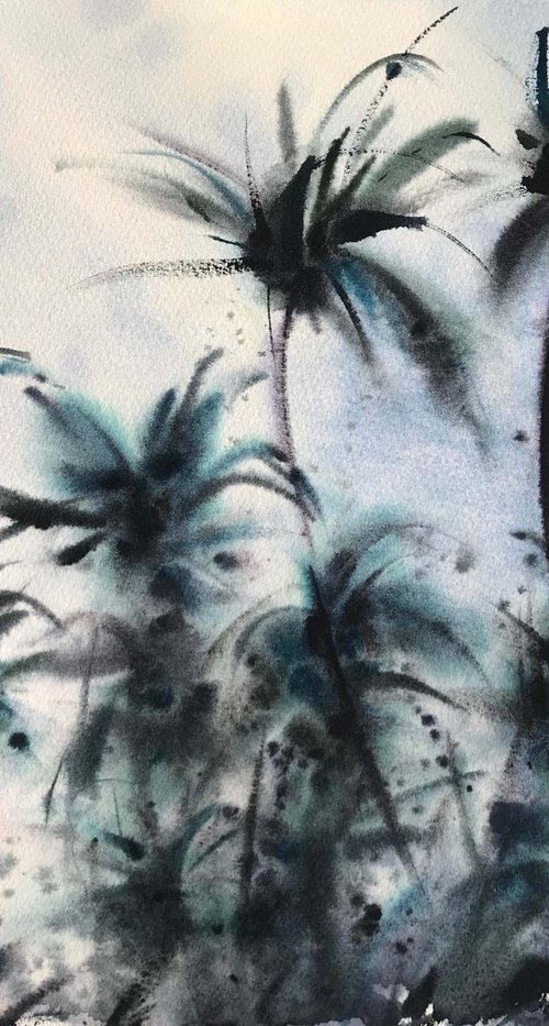 Palm trees on the beach 2. one of a kind. original painting. gift. by Galina Poloz