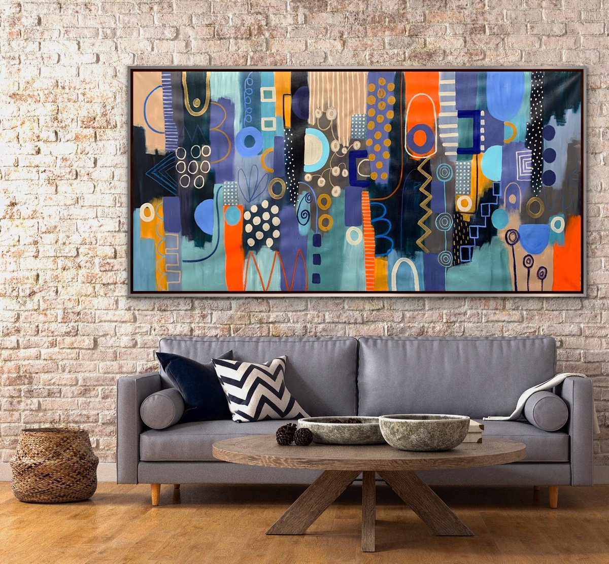 Organic Abstract Acrylic Painting By Rashna Hackett, 72 X 36", The Fortune Teller, Original Artwork