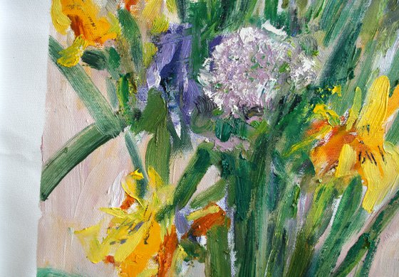 Summer bouquet with irises... /  ORIGINAL PAINTING