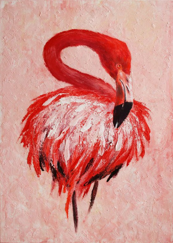 Flamingo / Painting created with a palette knife / ORIGINAL PAINTING