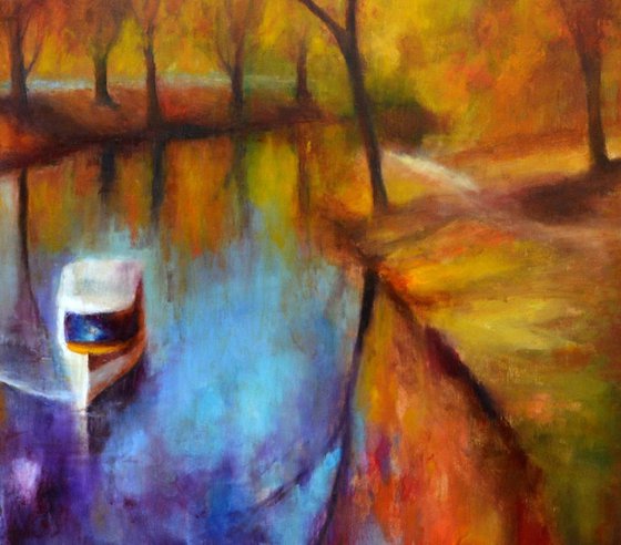 Golden season. Large abstract Landscape Oil