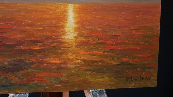 Bright Sunset Over The Sea - original oil painting