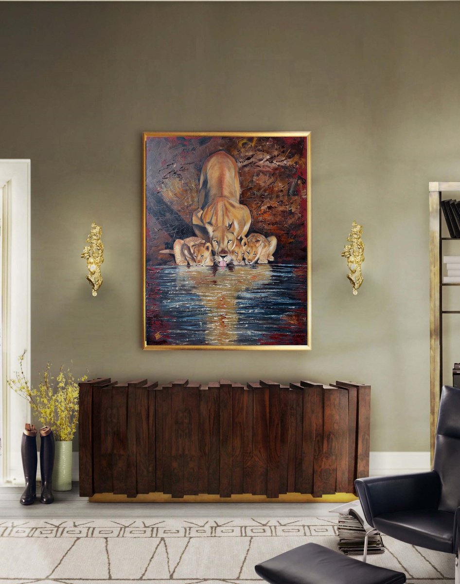 Impressionistic Animal Oil Painting By Ira Whittaker, 24 X 30, Source Of Life, Original Artwork