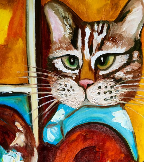 Troy The Cat  as an artist inspired by self-portrait of Amedeo Clemente Modigliani