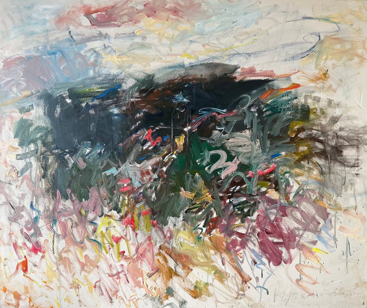 Expressive Landscape Oil Painting By Lilia Orlova-Holmes, 47 X 39", Autumn Hill, Original Artwork