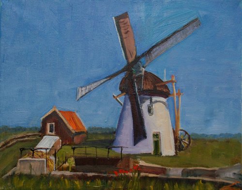 Windmill in the fields by Elena Sokolova