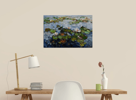 White water Lilies - Original Oil painting