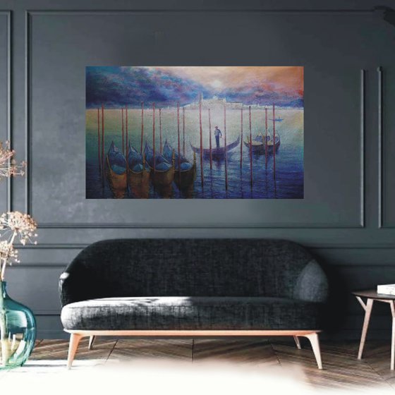 Venetian Golden Gondolas: linen, oil