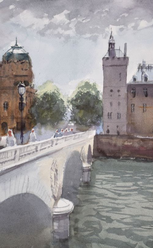 Paris...crossing the Seine by Goran Žigolić Watercolors