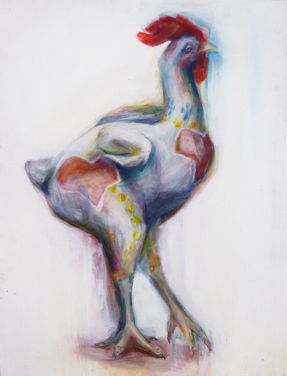 Illustrative Animal Acrylic Painting By Cynthia Gregorova, 39 X 51, Galo De Barcelos Vi, Original Artwork