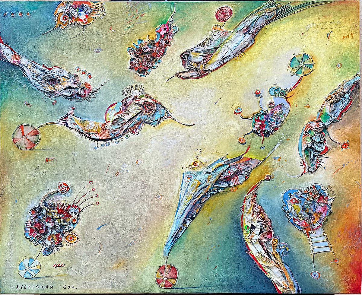 Abstract Oil Painting By Gor Avetisyan, 33 X 28, Rising Life Vi, Original Artwork