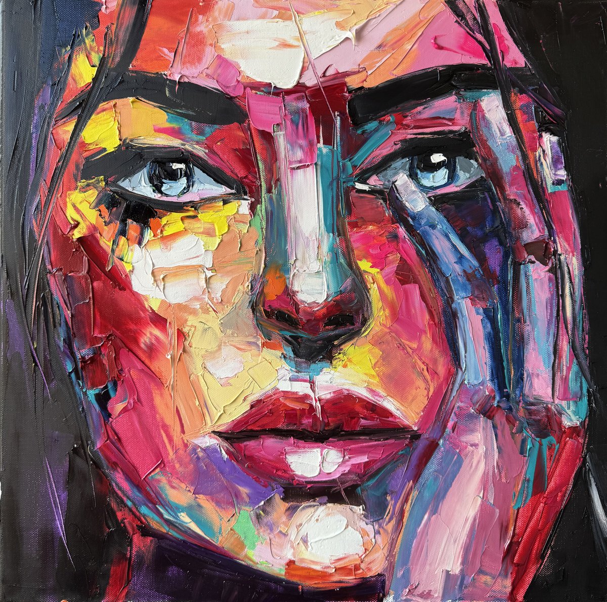 Expressive Oil Painting , Amor Or One More Time By Lina Redford, 20 X 20, Artwork For Sale On Artfinder