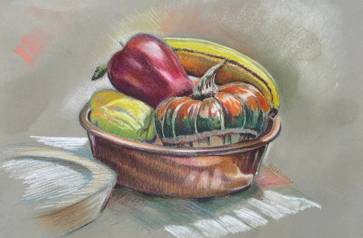 Impressionistic Pastel Drawing , Fruit And Veg By Paul Gurney, 18 X 12, Artwork For Sale On Artfinder