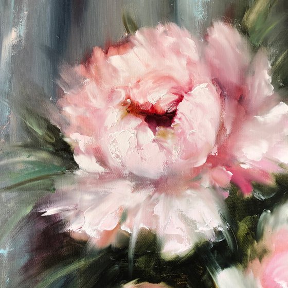 ROYAL PEONY - Large Flowers. Peony art. Peony Flowers. Bedroom. Gray wall. Blush. Abstract peony. Pink. Peony Bouquet.