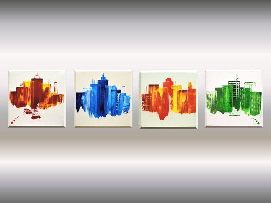 Colourful City - abstract acrylic painting Skyline painting canvas wall art rainbow colors