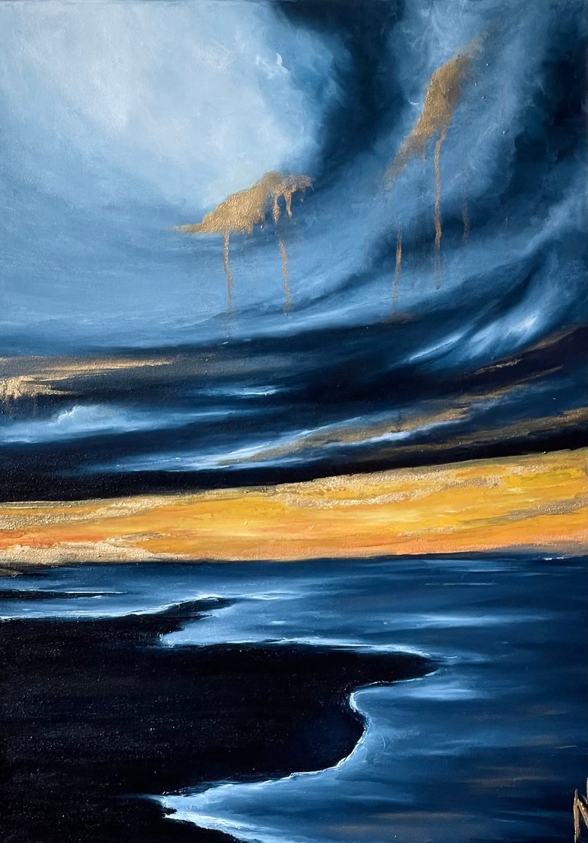 Organic Landscape Painting By Anastasiia Novitskaya, 20 X 28, The Moment Before Storm, Original Artwork