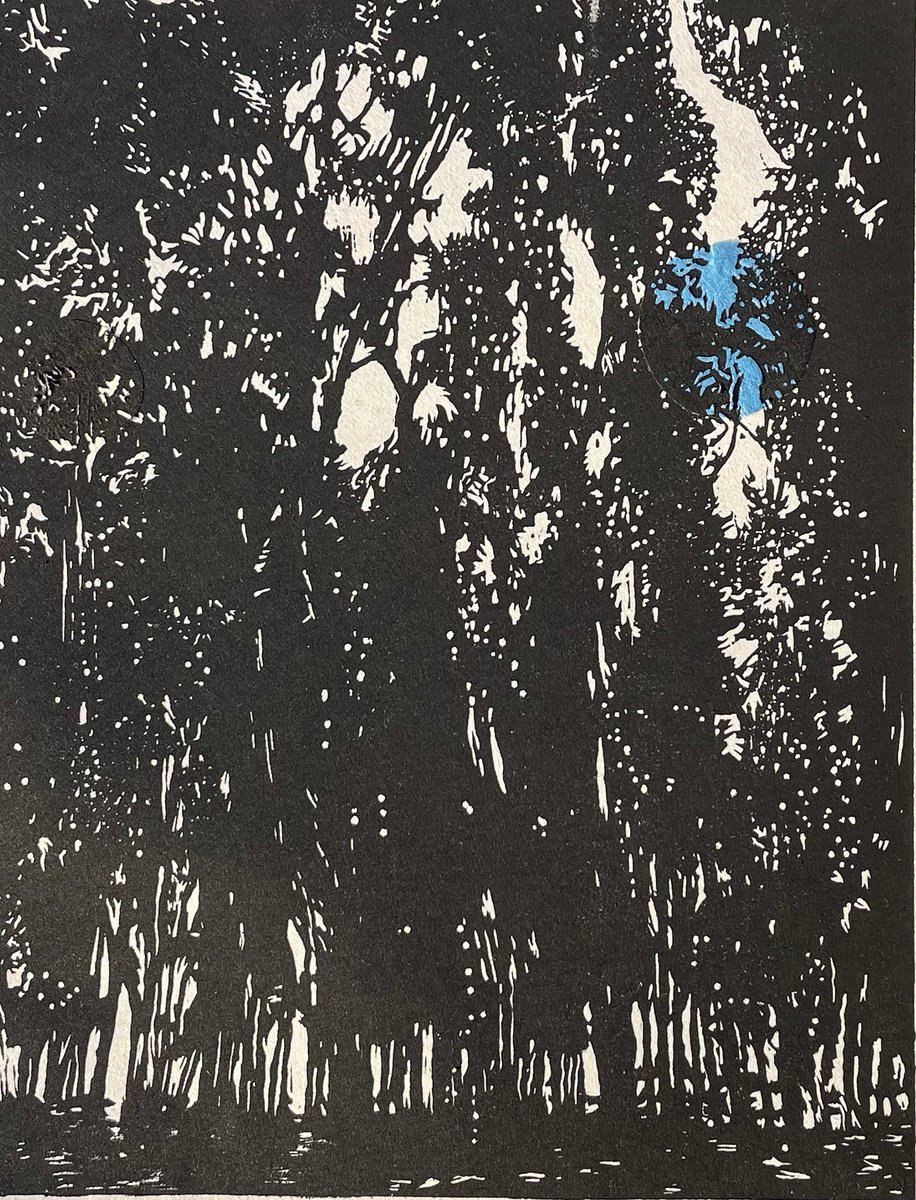 Through the Trees Linocut Print with chine collee by C Staunton