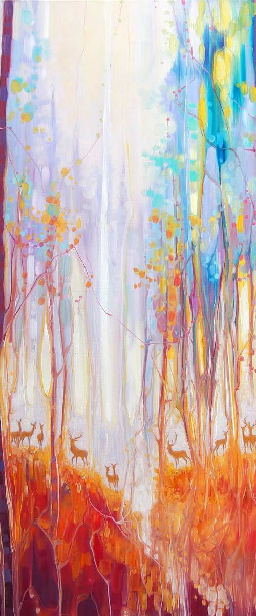 Forest Souls - an autumn forest with deer by Gill Bustamante