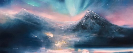 "Northern Lights.Aurora"100x100cm large original painting