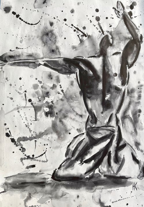 Dancer Painting Man Original Art Male Body Watercolor Figurative Artwork 14 by 20" by Halyna Kirichenko by Halyna Kirichenko