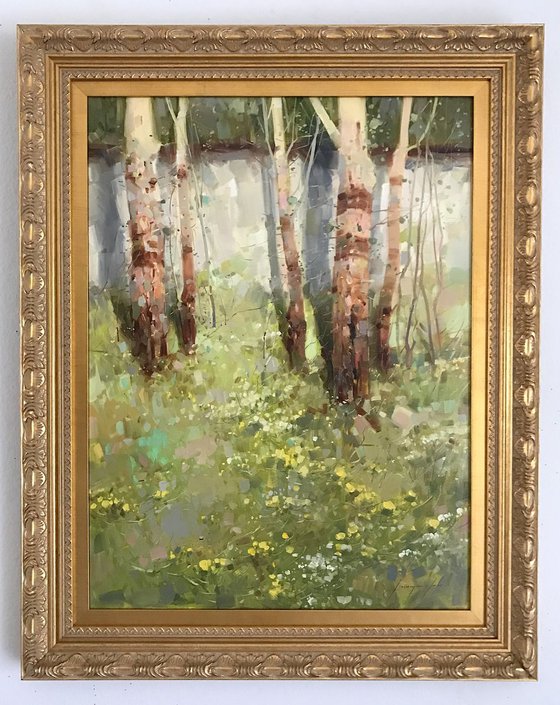 Birches Grove, Landscape Original oil painting  Handmade artwork One of a kind Signed