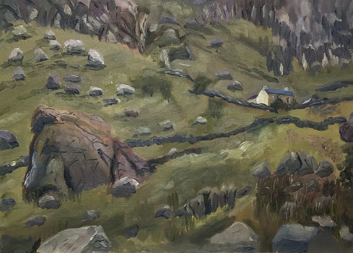 Lonely cottage, Llanberis, Snowdonia, oil painting by Julian Lovegrove Art