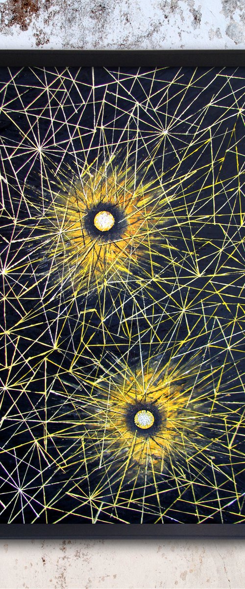 "String Theory" - Original PMS Artwork Abstract Cosmic Oil Painting on Wood, Framed - 26" x 38" by Preston M. Smith (PMS)