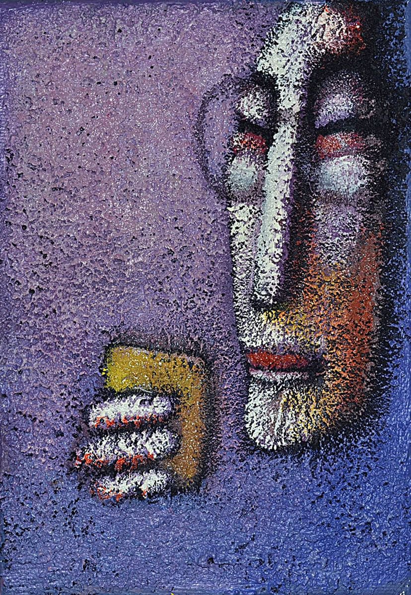 Naive Portrait Acrylic Painting By Zhana Viel, 6 X 8", Morning Cup Ii, Original Artwork