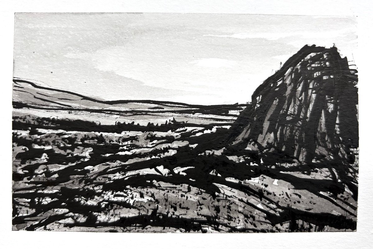 Expressive Landscape Ink Drawing By Steve Potts, 6 X 4", Iceland Landscape 10, Original Artwork