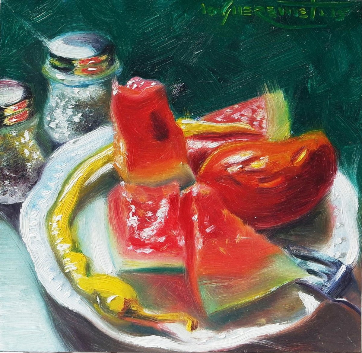 ’A PICKLES FEAST’ - Small Oil Painting on Panel by Ion Sheremet