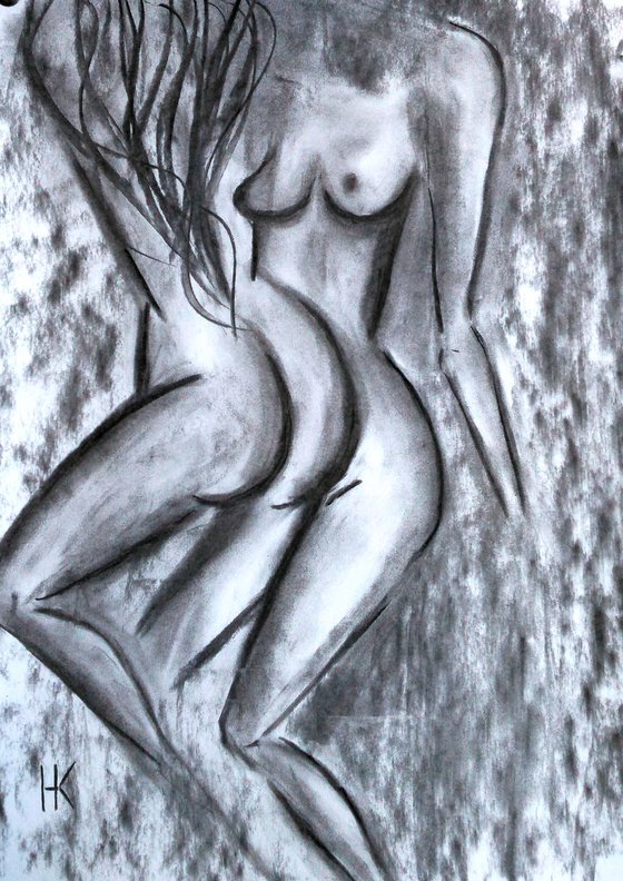 Lesbian Painting LGBT Original Art Couple Artwork Female Nude Drawing Woman Nude Charcoal Sketch Erotic Painting Home Wall Art 13 by 18" by Halyna Kirichenko