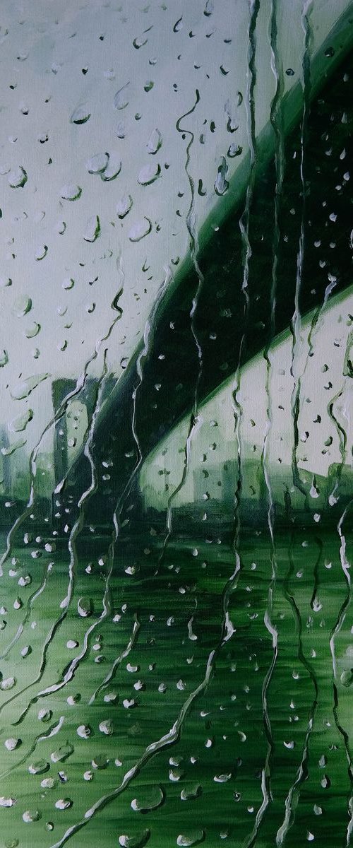 Rain on Brooklyn Bridge - Rain New York Decor Home Office Painting by Danijela Dan