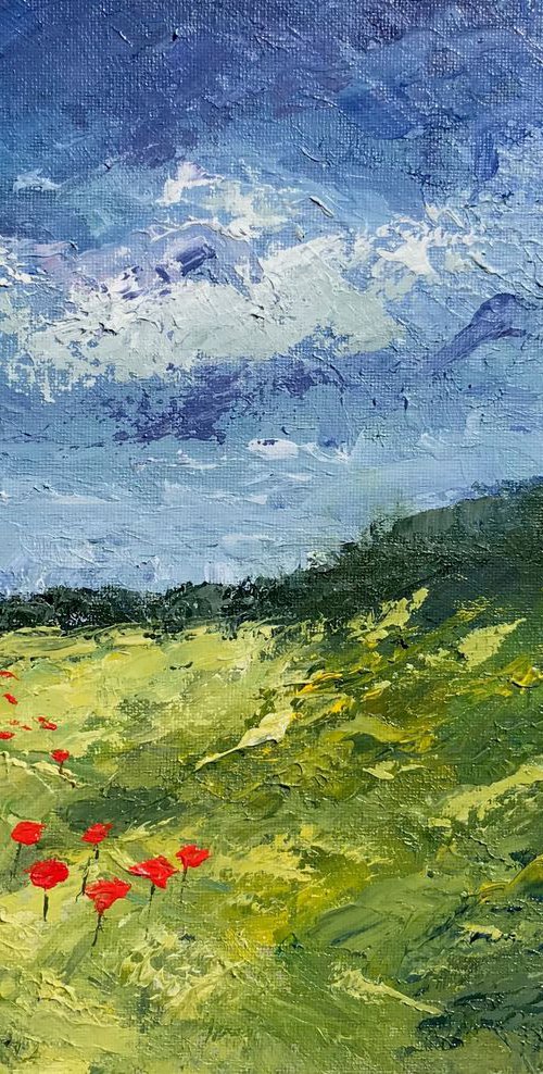 Poppy Meadow - Oil Painting by JANE  DENTON