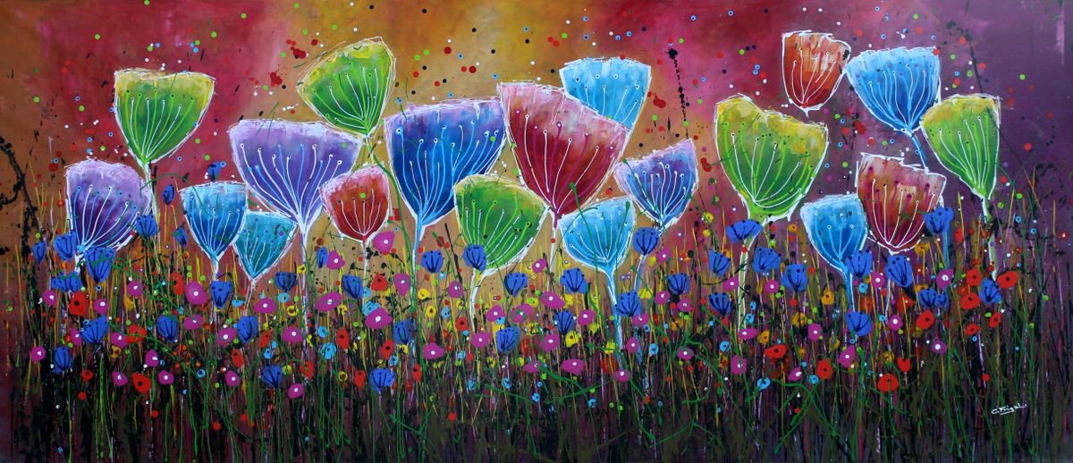 XXL Young Folks #1 - Super sized original abstract floral landscape by Cecilia Frigati