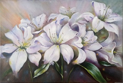 Tender white lilies by Liubov Samoilova