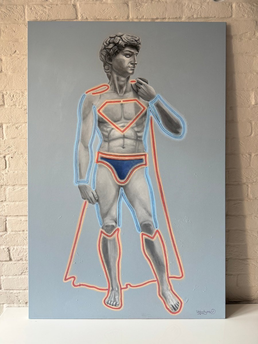 Urban And Pop Portrait Oil Painting By Mary Voloshyna, 31 X 47", Superman, Original Artwork